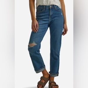 Lee Women's Mid Rise Distressed Boyfriend Jean-Standout Blue Size 4